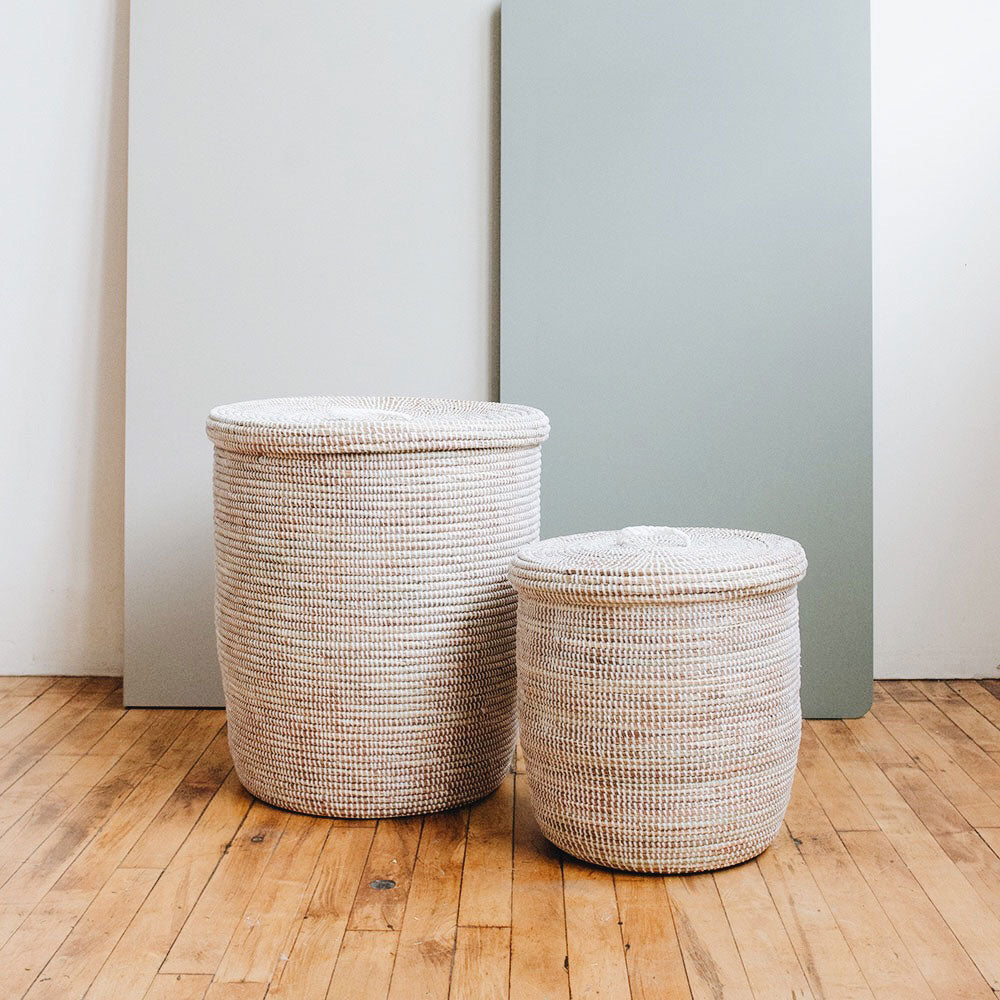 Flat Lid Woven Storage Hamper Set - White