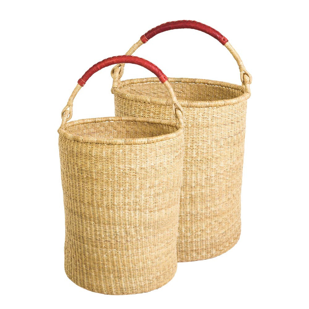 Natural Bolga Hamper Basket Set - Leather Handles
