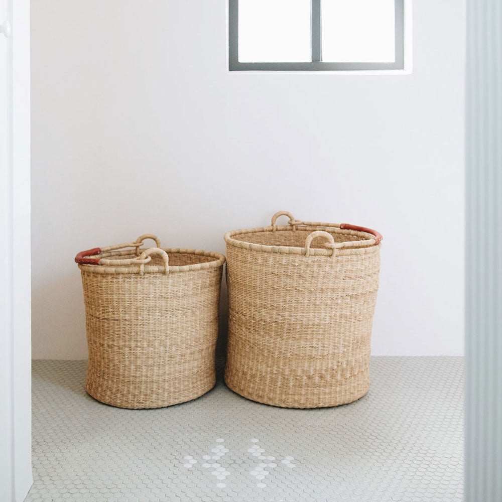 Natural Bolga Hamper Basket Set - Leather Handles