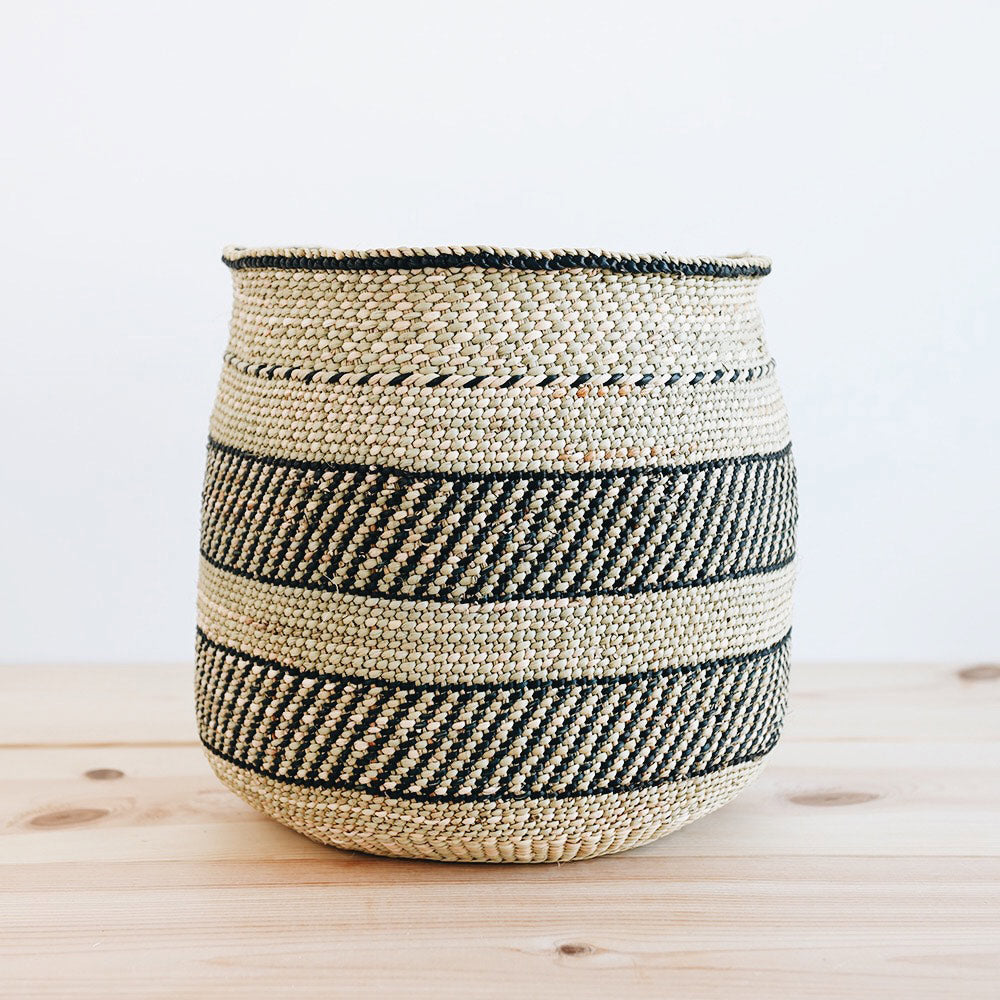 Woven African Iringa Storage Basket - Black