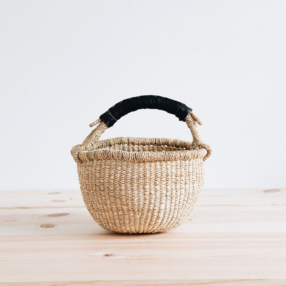 Mini Bolga Basket - Black Leather Handle